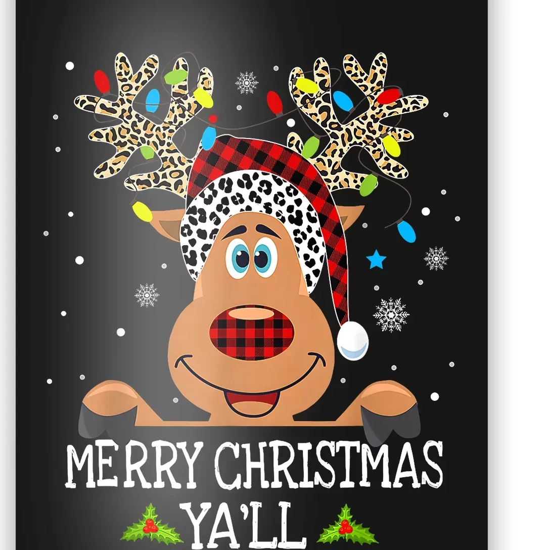 Merry Christmas Yall Reindeer Santa Hat Buffalo Red Plaid Poster