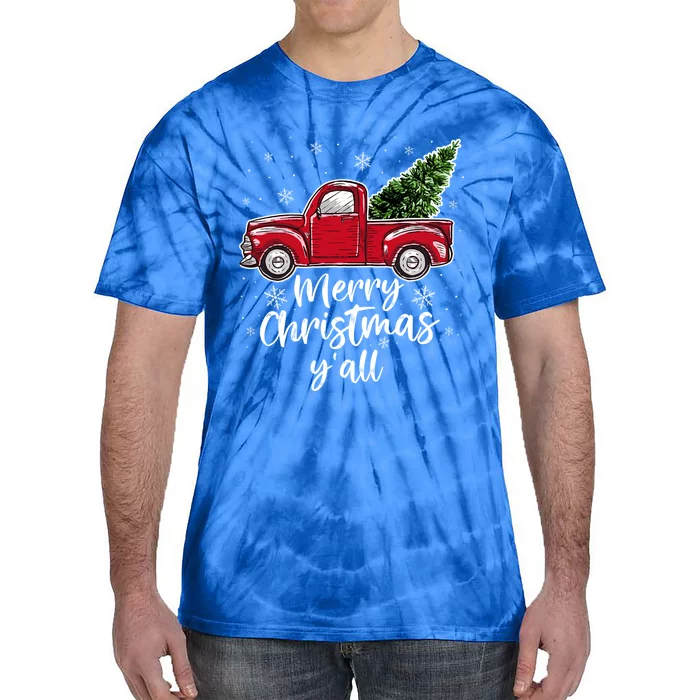 Merry Christmas Yall Great Gift Red Truck Christmas Pajama Xmas Gift Tie-Dye T-Shirt