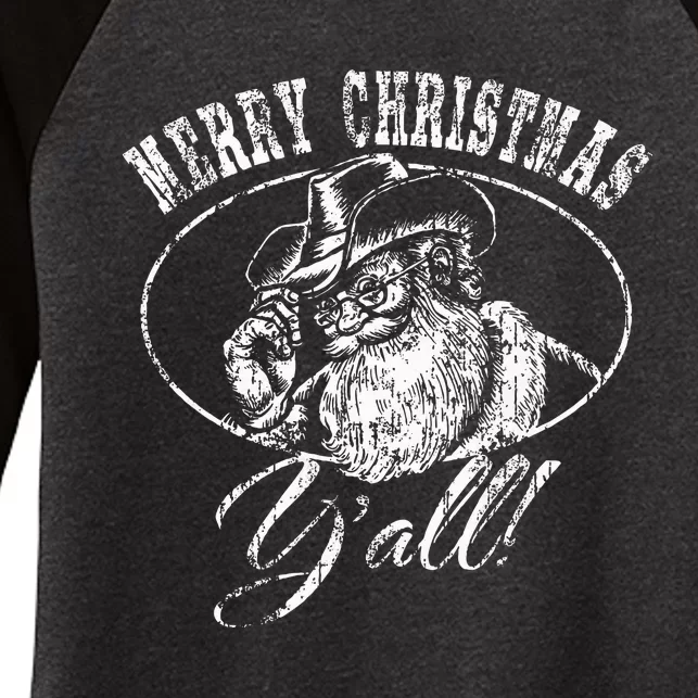 Merry Christmas Y'all Country Cowboy Santa Claus Women's Tri-Blend 3/4-Sleeve Raglan Shirt