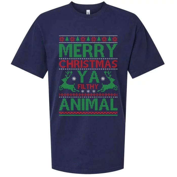 Merry Christmas Ya Filthy Animal Ugly Christmas Sueded Cloud Jersey T-Shirt