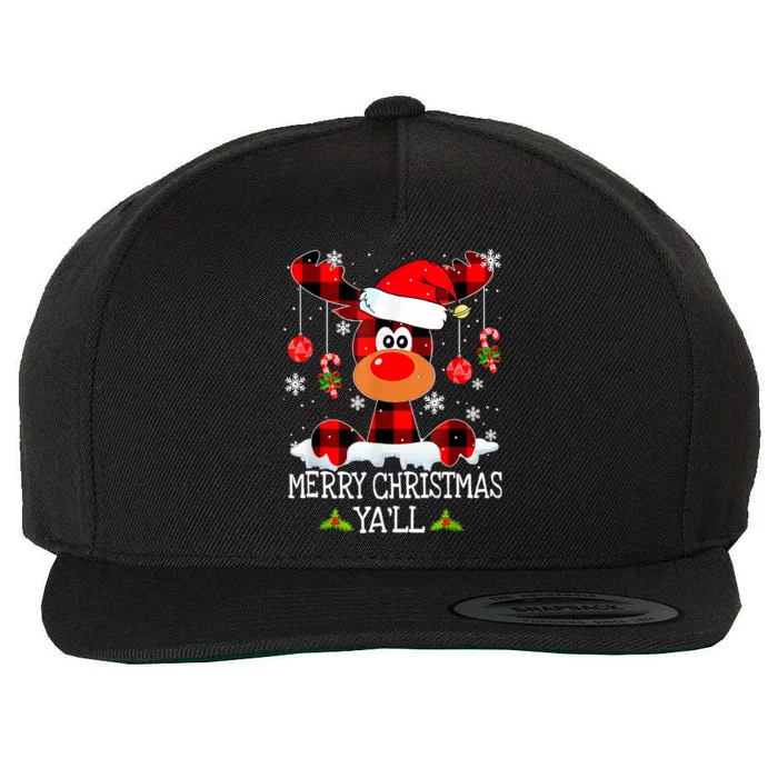 Merry Christmas Ya'll Reindeer Santa Hat Buffalo Red Plaid Funny Gift Wool Snapback Cap