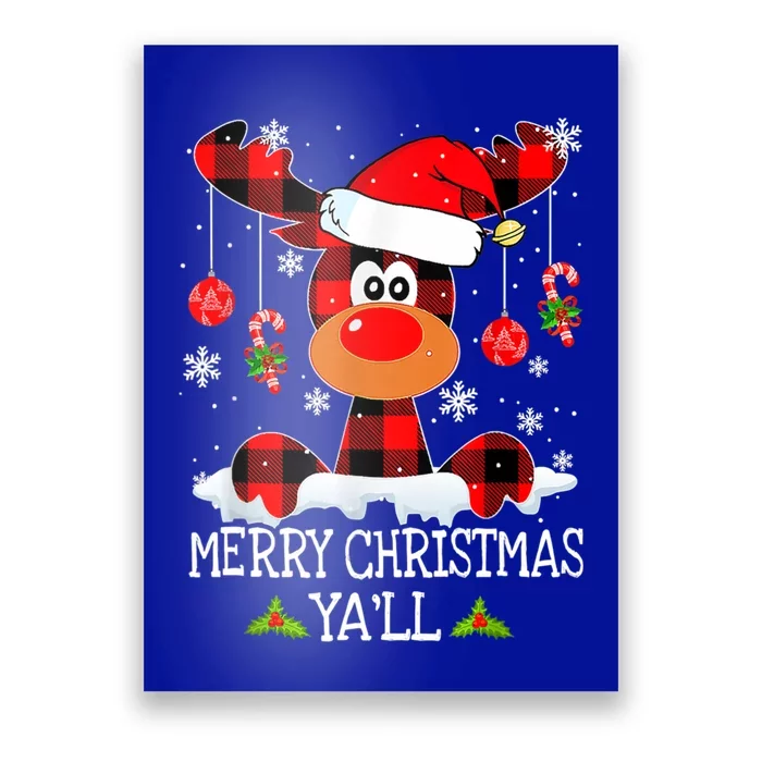 Merry Christmas Ya'll Reindeer Santa Hat Buffalo Red Plaid Funny Gift Poster