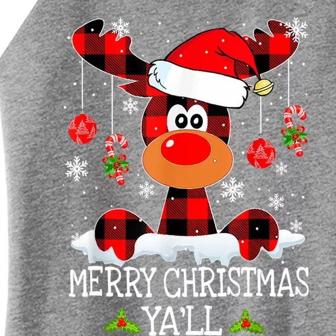 Merry Christmas Ya'll Reindeer Santa Hat Buffalo Red Plaid Funny Gift Women’s Perfect Tri Rocker Tank