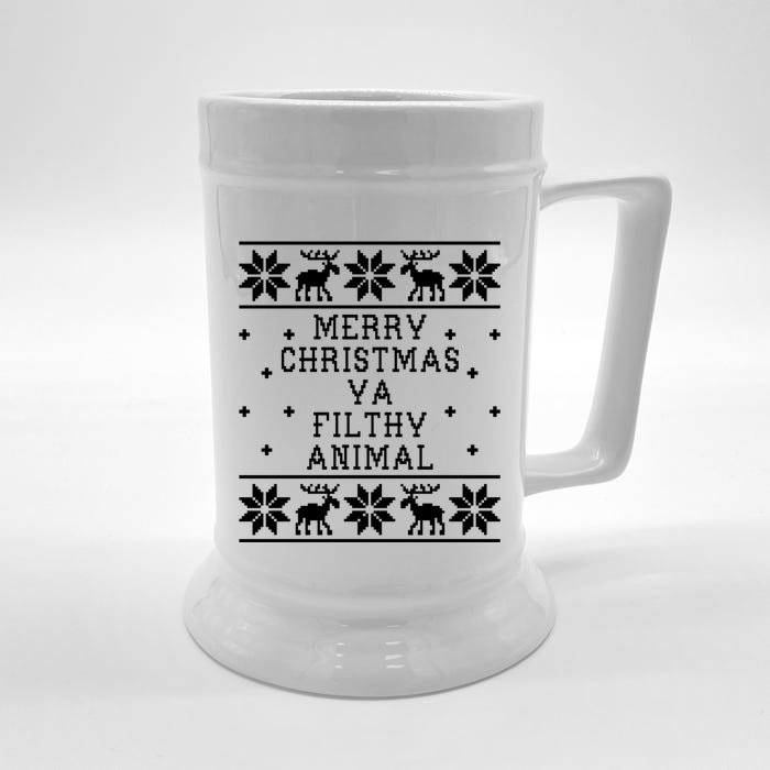 Merry Christmas Ya Filthy Animal Funny Ugly Christmas Front & Back Beer Stein