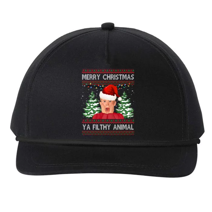 Merry Christmas Ya Filthy Animal Funny Ugly Christmas Snapback Five-Panel Rope Hat