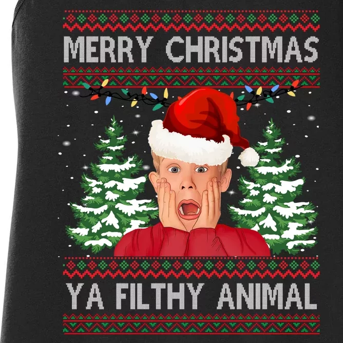 Merry Christmas Ya Filthy Animal Funny Ugly Christmas Women's Racerback Tank