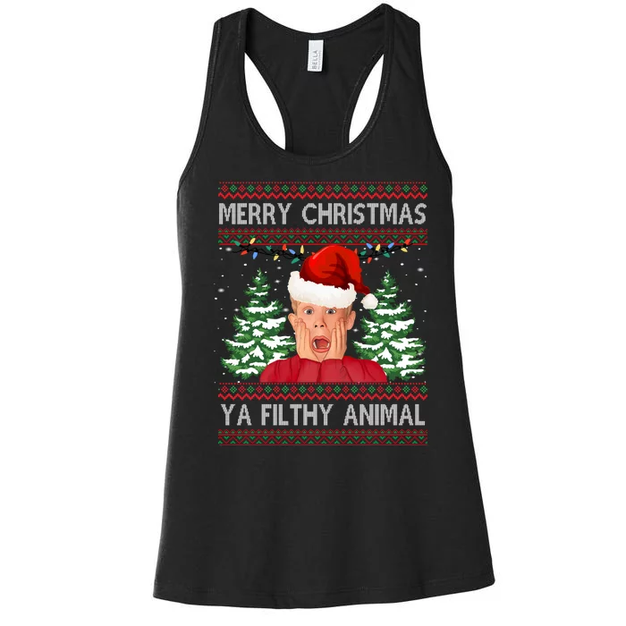 Merry Christmas Ya Filthy Animal Funny Ugly Christmas Women's Racerback Tank