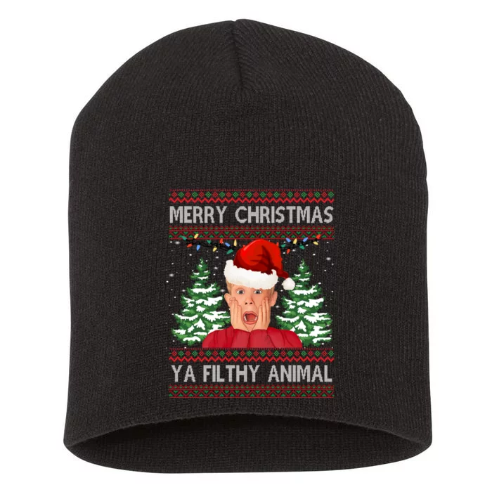 Merry Christmas Ya Filthy Animal Funny Ugly Christmas Short Acrylic Beanie