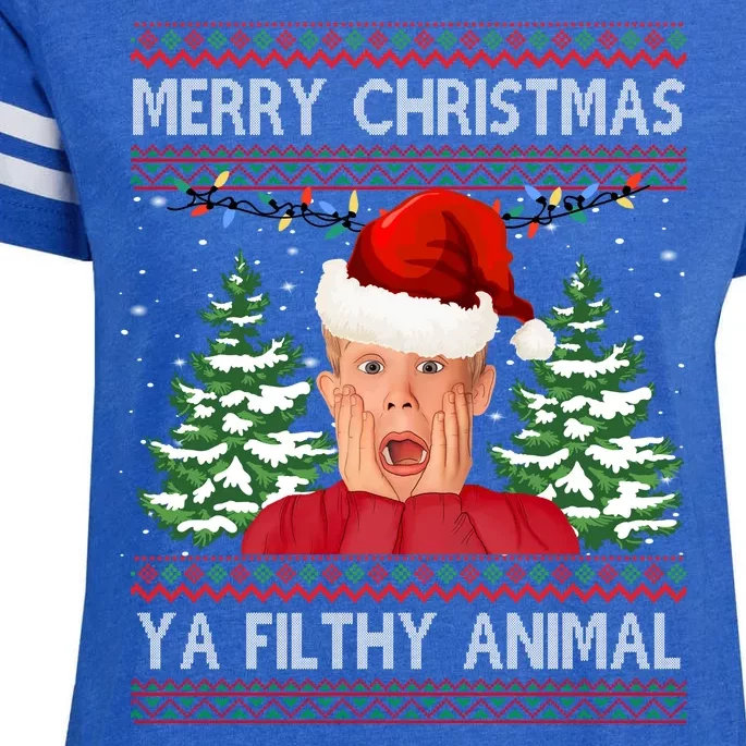 Merry Christmas Ya Filthy Animal Funny Ugly Christmas Enza Ladies Jersey Football T-Shirt