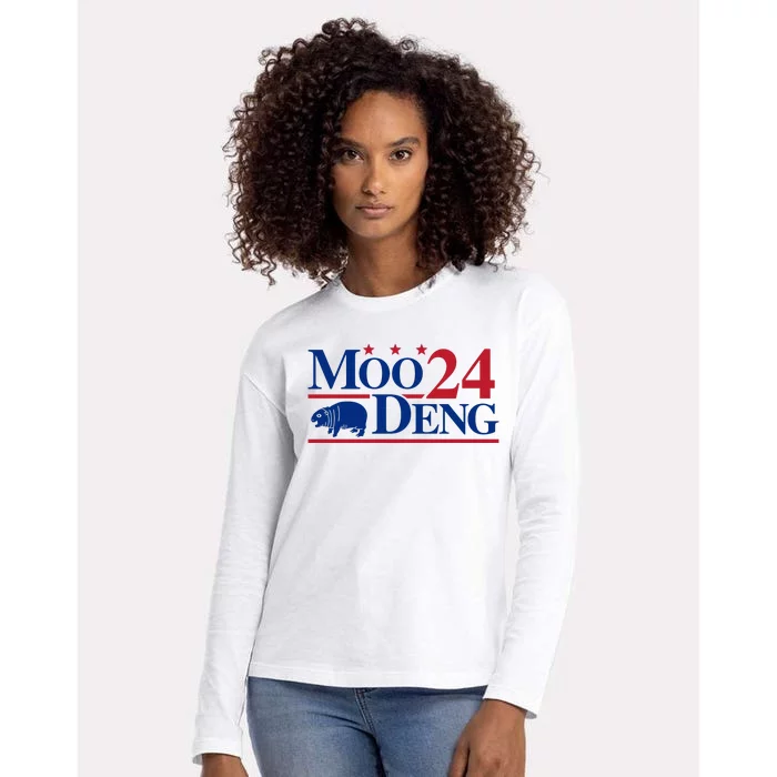 Moo Deng 2024 Womens Cotton Relaxed Long Sleeve T-Shirt