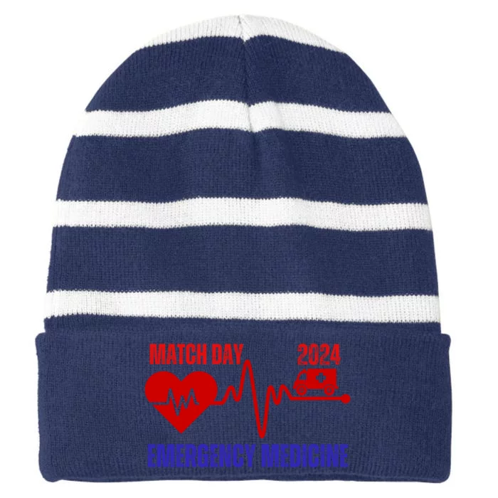 Match Day 2024 Emergency Medicine Resident Residency Striped Beanie with Solid Band