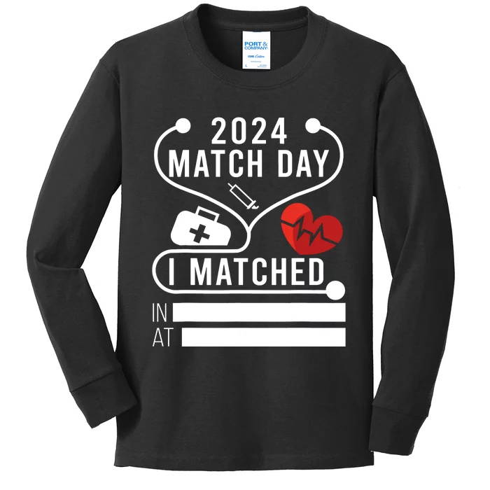 Match Day 2024 Medical School Residency Medicine Physicians Kids Long Sleeve Shirt