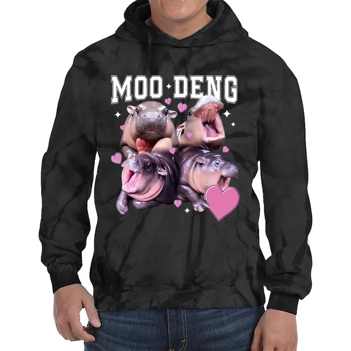 Moo Deng 2024 Cute Retro Heart Moo Deng 2024 Tie Dye Hoodie