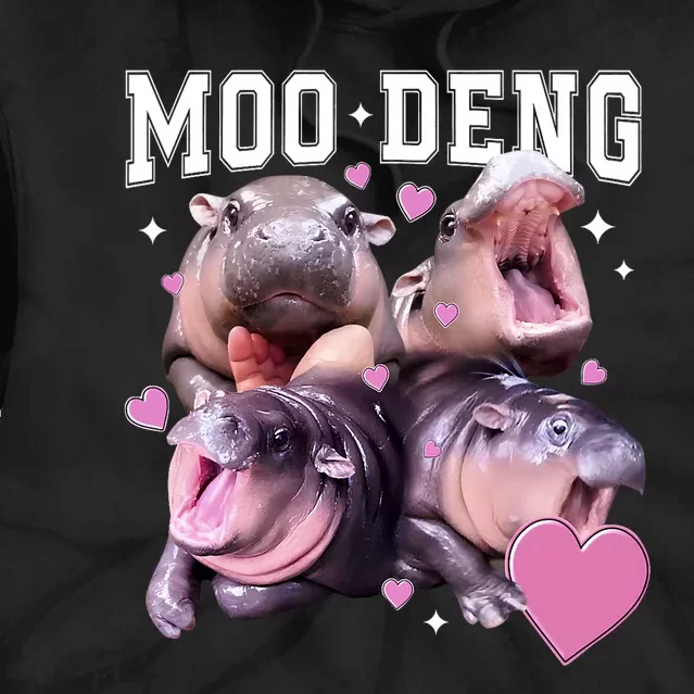 Moo Deng 2024 Cute Retro Heart Moo Deng 2024 Tie Dye Hoodie