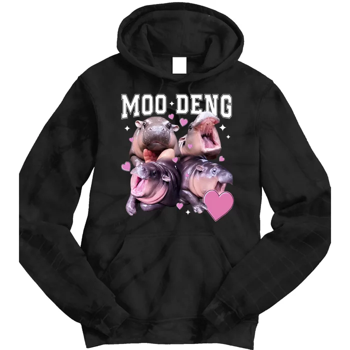 Moo Deng 2024 Cute Retro Heart Moo Deng 2024 Tie Dye Hoodie