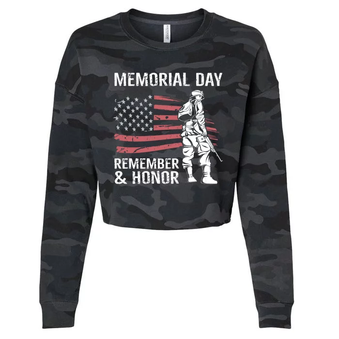 Memorial Day 2020 Remember And Honor Patriotic American Flag Cute Gift Cropped Pullover Crew