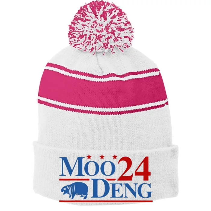 Moo Deng 2024 Moo Deng Moo Deng Cute Baby Hippo Stripe Pom Pom Beanie