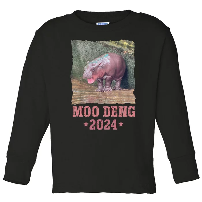 Moo Deng 2024 Moo Deng Moo Deng Cute Baby Hippo Toddler Long Sleeve Shirt