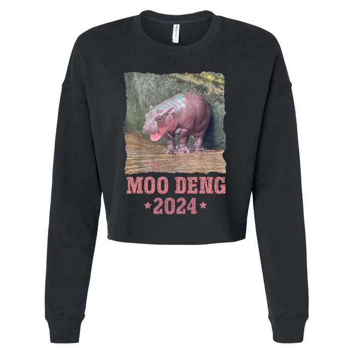 Moo Deng 2024 Moo Deng Moo Deng Cute Baby Hippo Cropped Pullover Crew