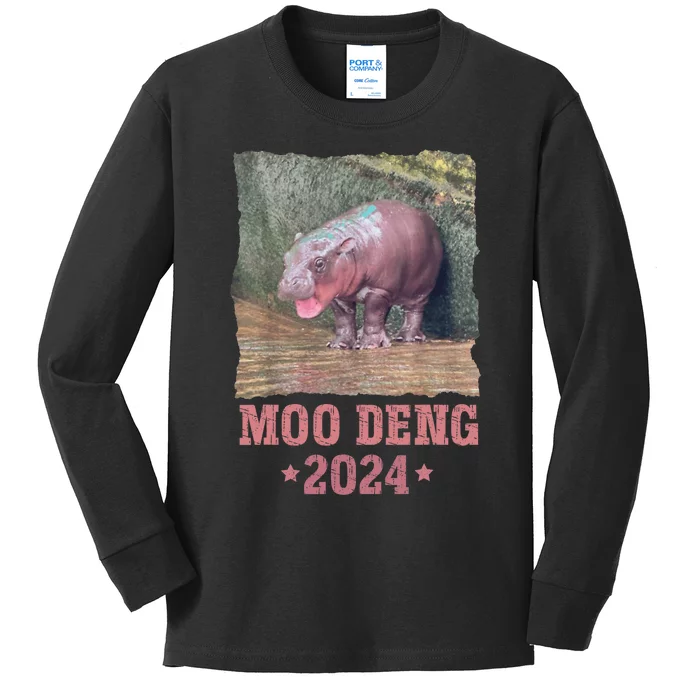 Moo Deng 2024 Moo Deng Moo Deng Cute Baby Hippo Kids Long Sleeve Shirt