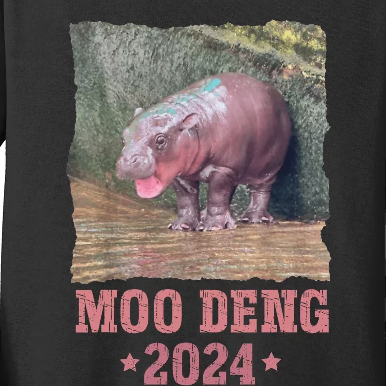 Moo Deng 2024 Moo Deng Moo Deng Cute Baby Hippo Kids Long Sleeve Shirt