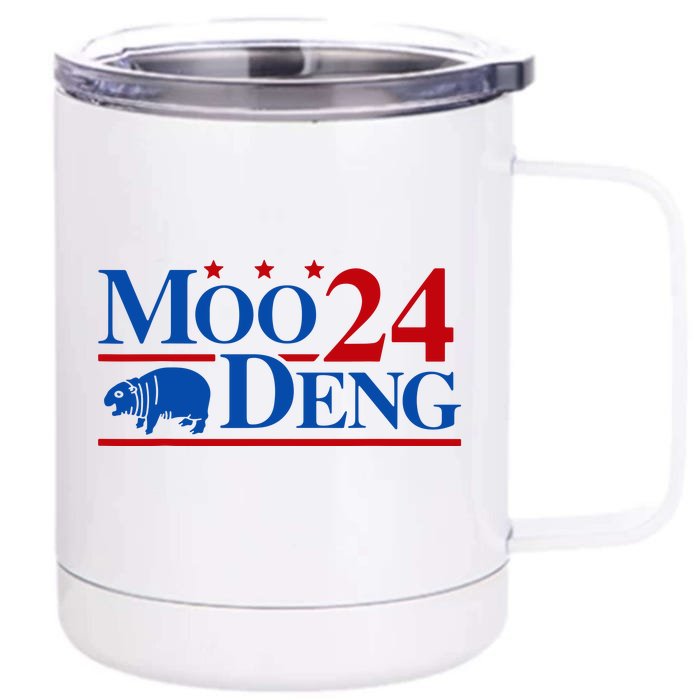 Moo Deng 2024 Cute Pygmy Hippopotamus Hippo Front & Back 12oz Stainless Steel Tumbler Cup