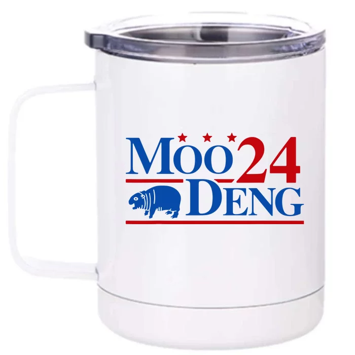 Moo Deng 2024 Cute Pygmy Hippopotamus Hippo Front & Back 12oz Stainless Steel Tumbler Cup