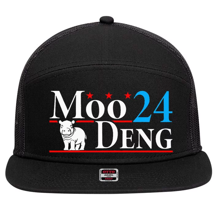 Moo Deng 24 Funny Baby Pygmy Hippo Cute Moo Deng 2024 7 Panel Mesh Trucker Snapback Hat