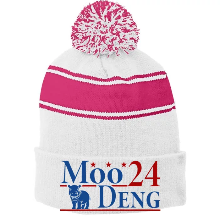 Moo Deng 24 Funny Baby Pygmy Hippo Cute Moo Deng 2024 Stripe Pom Pom Beanie