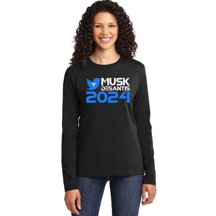 Musk Desantis 2024 Election Ladies Long Sleeve Shirt