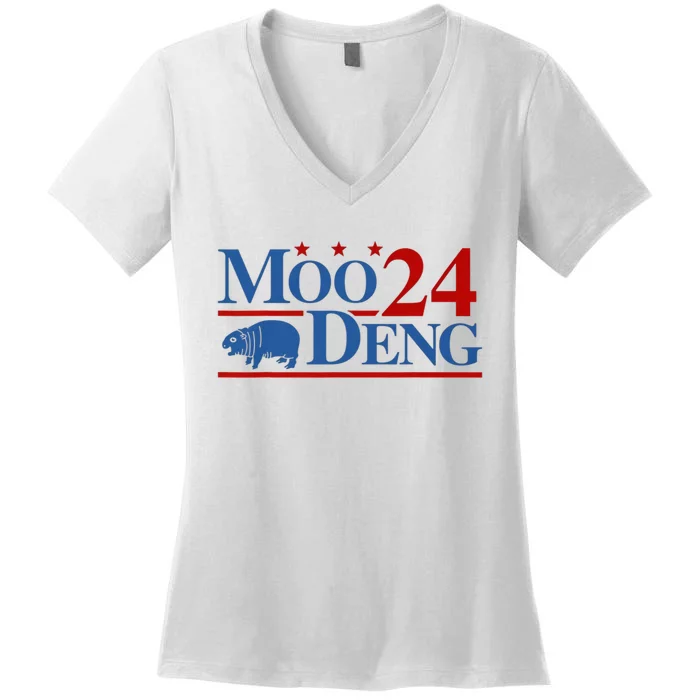 Moo Deng 2024 Moo Deng Moo Deng Cute Baby Hippo Women's V-Neck T-Shirt