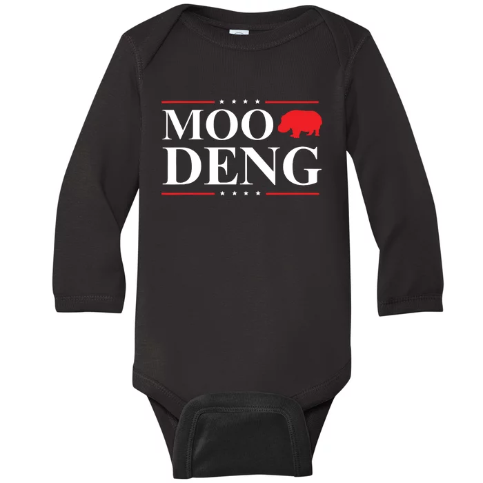 Moo Deng 2024 Election Funny Vote Hippo Political Moo Deng Baby Long Sleeve Bodysuit