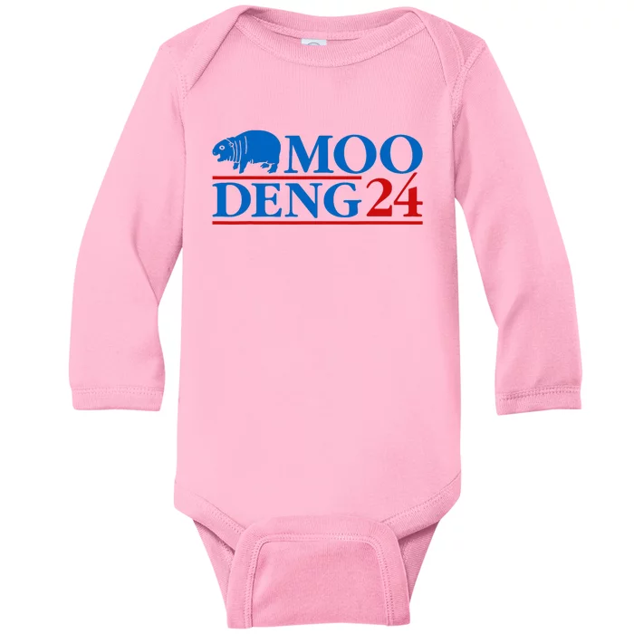 Moo Deng 24 Funny Hippo Moo Deng Zoo Hippopotamus Animal Baby Long Sleeve Bodysuit