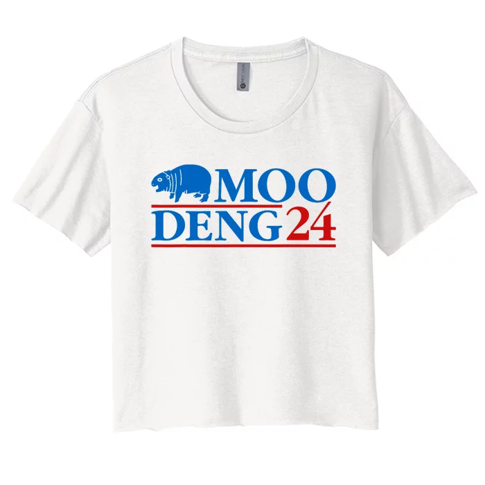 Moo Deng 24 Funny Hippo Moo Deng Zoo Hippopotamus Animal Women's Crop Top Tee