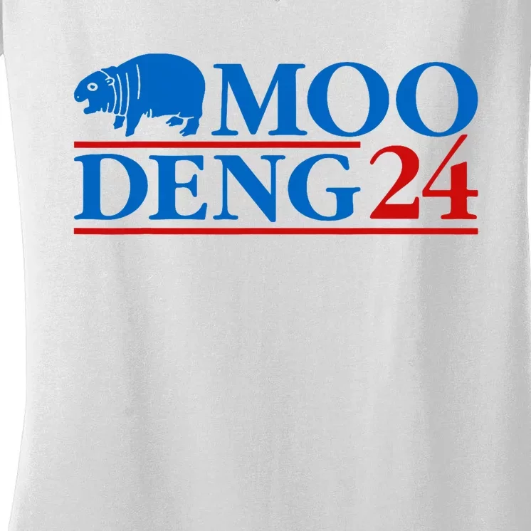 Moo Deng 24 Funny Hippo Moo Deng Zoo Hippopotamus Animal Women's V-Neck T-Shirt