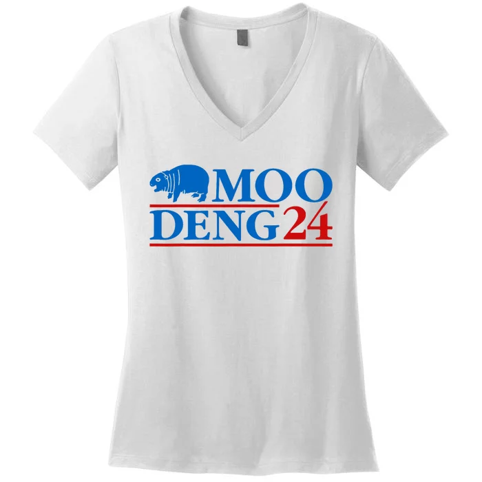 Moo Deng 24 Funny Hippo Moo Deng Zoo Hippopotamus Animal Women's V-Neck T-Shirt