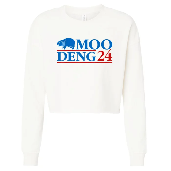 Moo Deng 24 Funny Hippo Moo Deng Zoo Hippopotamus Animal Cropped Pullover Crew