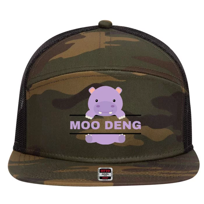 Moo Deng 2024 Moo Deng Moo Deng Cute Baby Hippo 7 Panel Mesh Trucker Snapback Hat