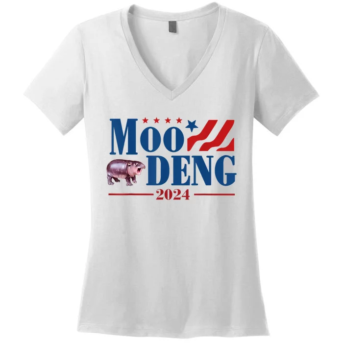 Moo Deng 2024 Moo Deng Moo Deng Cute Baby Hippo Women's V-Neck T-Shirt