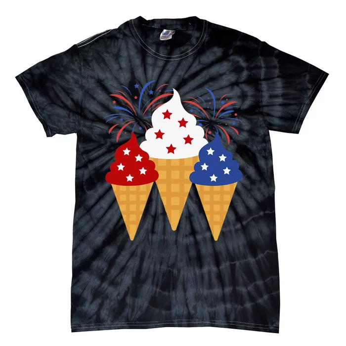 Memorial Day 4th of July Holiday Patriotic Ice Cream Cones Tie-Dye T-Shirt