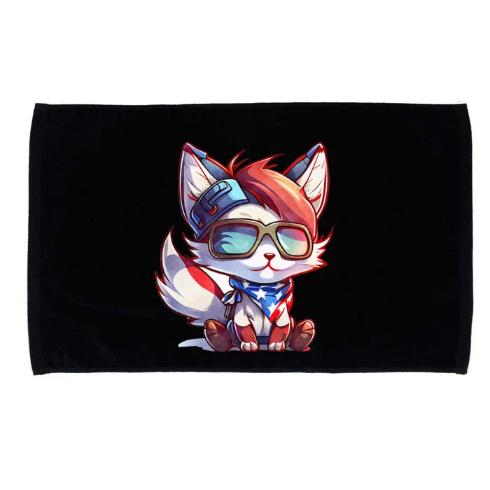 Memorial Day 4th of July patriotic usa flag fox Microfiber Hand Towel