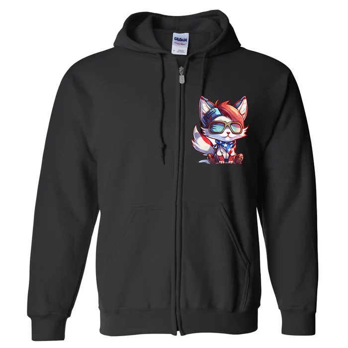 Memorial Day 4th of July patriotic usa flag fox Full Zip Hoodie