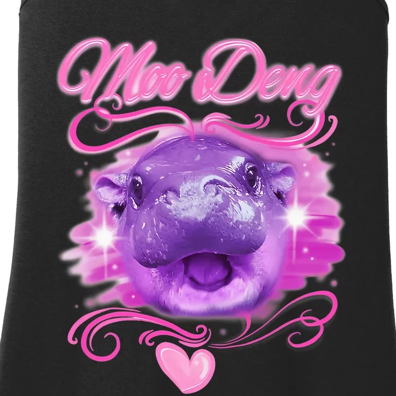 Moo Deng Airbrush Cute Baby Hippo Moo Deng Bouncy Pig Ladies Essential Tank