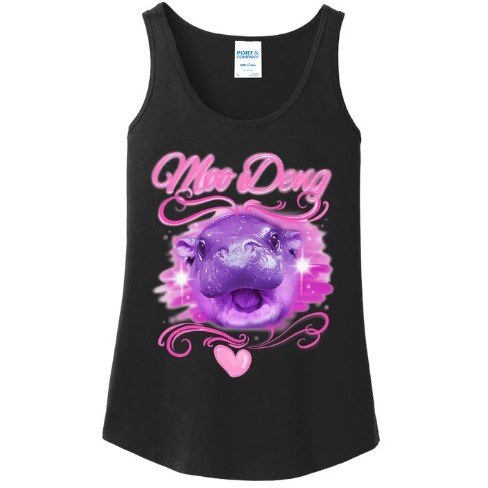 Moo Deng Airbrush Cute Baby Hippo Moo Deng Bouncy Pig Ladies Essential Tank