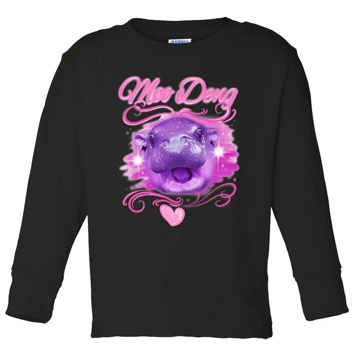 Moo Deng Airbrush Cute Baby Hippo Moo Deng Bouncy Pig Toddler Long Sleeve Shirt