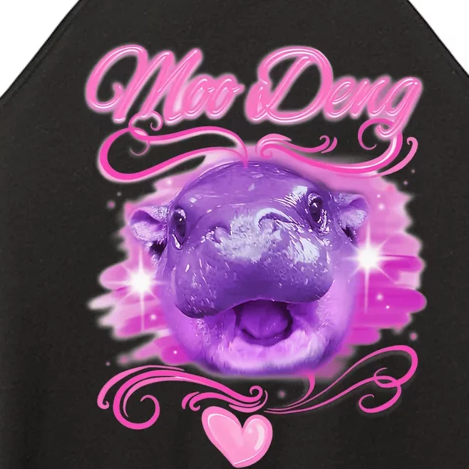 Moo Deng Airbrush Cute Baby Hippo Moo Deng Bouncy Pig Women’s Perfect Tri Rocker Tank