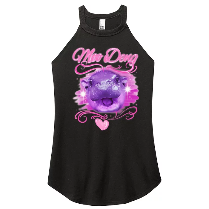 Moo Deng Airbrush Cute Baby Hippo Moo Deng Bouncy Pig Women’s Perfect Tri Rocker Tank