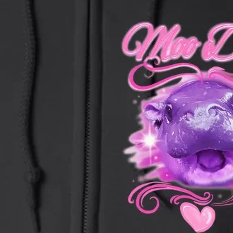 Moo Deng Airbrush Cute Baby Hippo Moo Deng Bouncy Pig Full Zip Hoodie