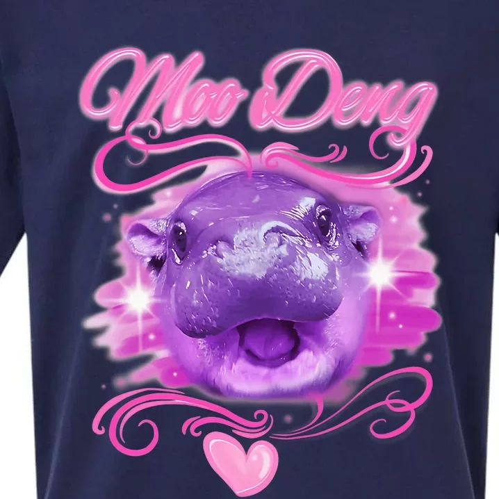 Moo Deng Airbrush Cute Baby Hippo Moo Deng Bouncy Pig Sueded Cloud Jersey T-Shirt