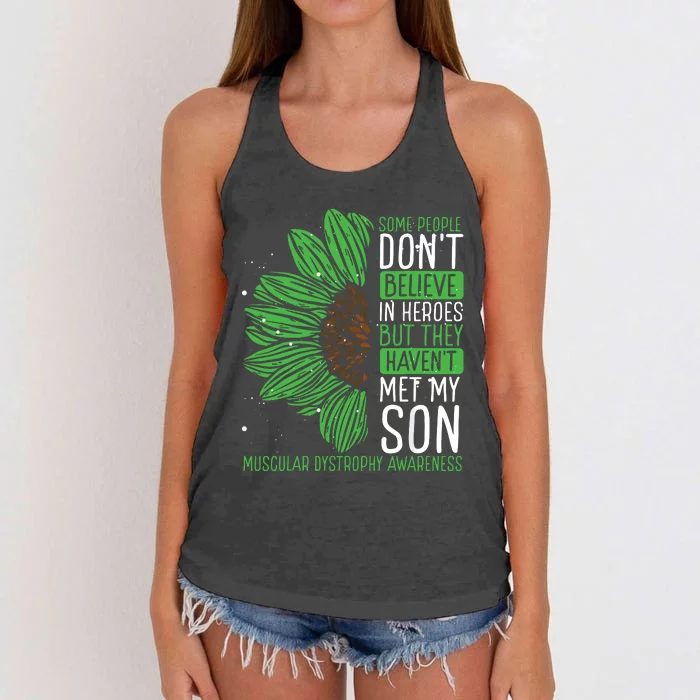 Muscular Dystrophy Awareness Ribbon Son Survivor Warrior Women's Knotted Racerback Tank